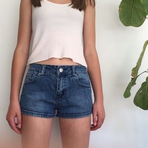 Forever 21 Mid Rise Dark Wash Blue Jean Shorts